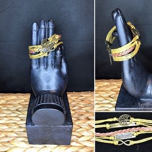 Adjustable BROWN Leather 5 in 1 Bracelet